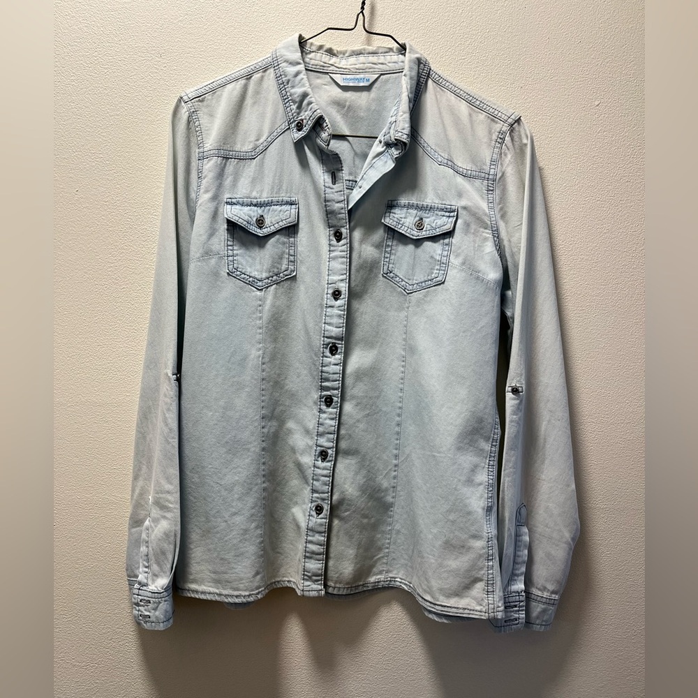 Highway Jeans Casual Trendy Relaxed Fit Denim Shirt, Women’s Sz Med, Stonewash